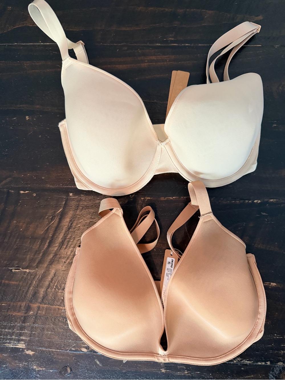 SKIMS Duo T-Shirt Bras in Ivory and Tan